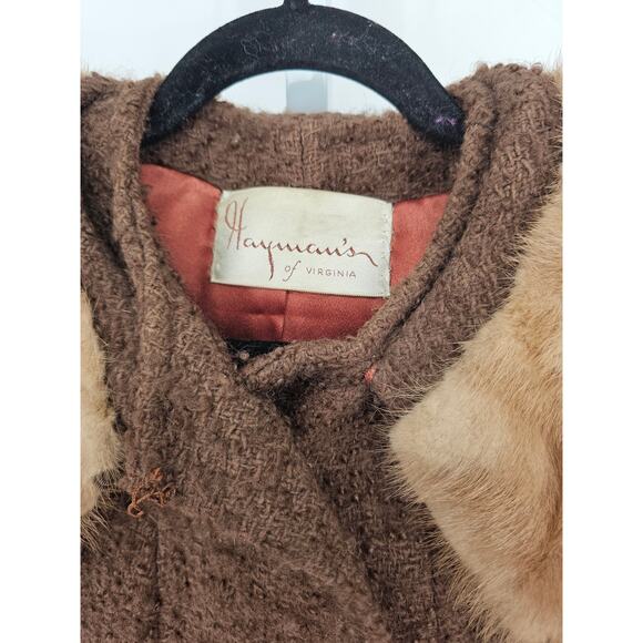 Gorgeous 1950s Boucle Wool Penny Lane Car Coat With Fur Size M/L Mod - Picture 3 of 8